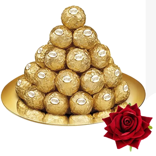 Online Gift of Ferrero Rocher with Red Velvet Rose