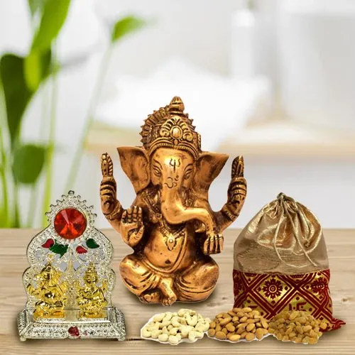 Send Mandap with Ganesh Idol N Dry Fruits Potli