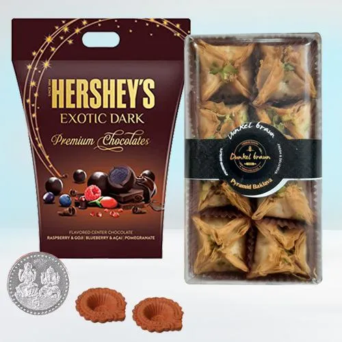 Finest Pyramid Baklawa with Hersheys Dark Chocolates, Free Coin N Diya