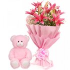 Gift Combo of Cute Teddy with Pink Lily Bouquet Gift Combo of Cute Teddy with Pink Lily Bouquet