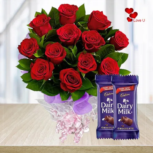 Deliver Dairy Milk Chocolates N Red Roses for Valentines Day