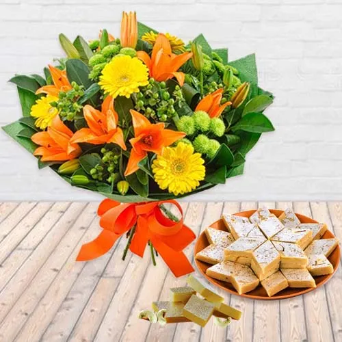 Book Seasonal Flowers and Kaju Barfi Online