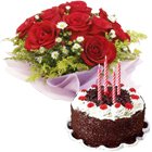Red Roses Bunch with Black Forest Cake Red Roses Bunch with Black Forest Cake