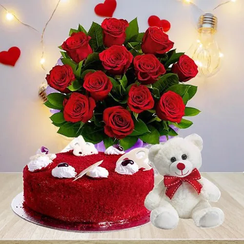 500gms / Half Kg Chocolate Truffle Cake + 10pcs Roses Bouquet + 16 Pcs