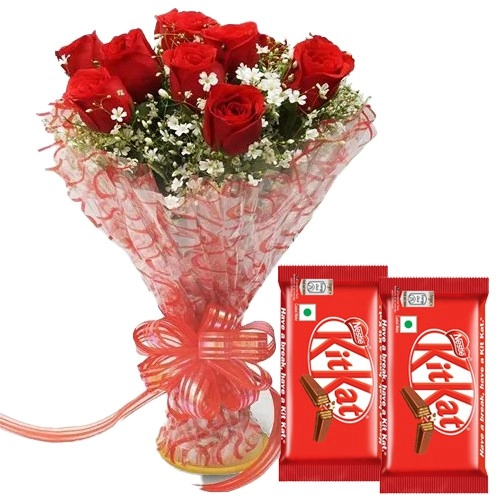 Deliver Red Roses Bouquet with Nestle Kit Kat