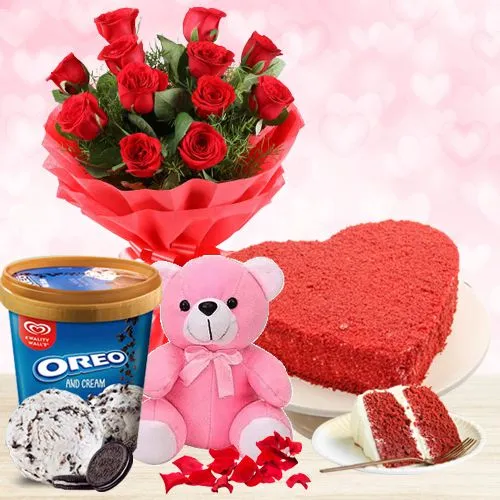 Awesome Selection of Kwality Walls Oreo Ice Cream with Roses, Heart Cake n Teddy