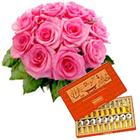 Mixed Sweets Box and Pink Roses Bouquet Mixed Sweets Box and Pink Roses Bouquet