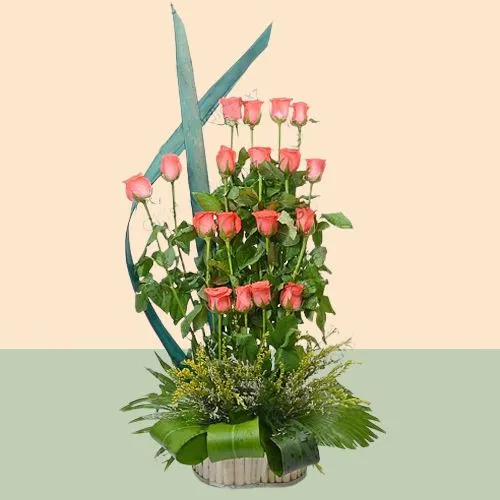 Glorious Arrangement of Orange Roses in Tall Basket
