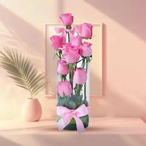 Dazzling Pink Roses in a Glass Vase