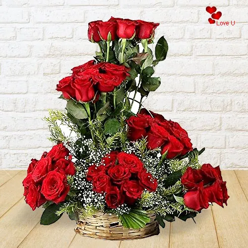 Shop Red Roses Basket Arrangement Online