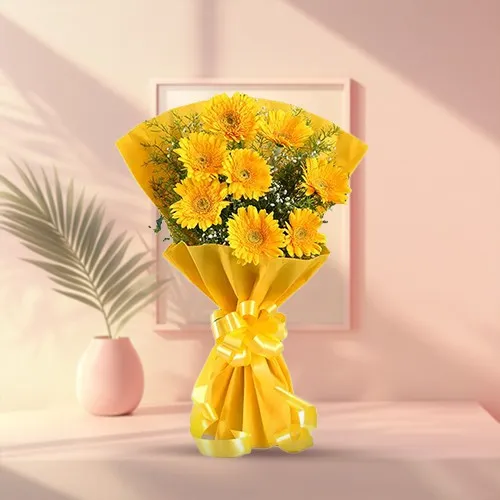 Deliver Yellow Gerberas Bouquet Online