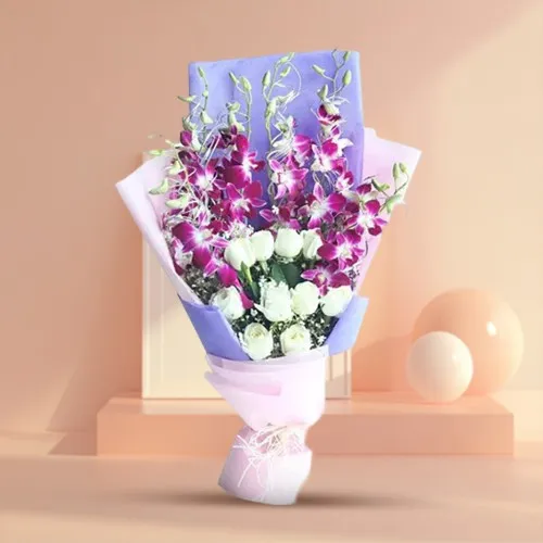 Book Online Bouquet of Roses N Orchids