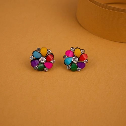 Colorful Stone Studded Floral Earrings