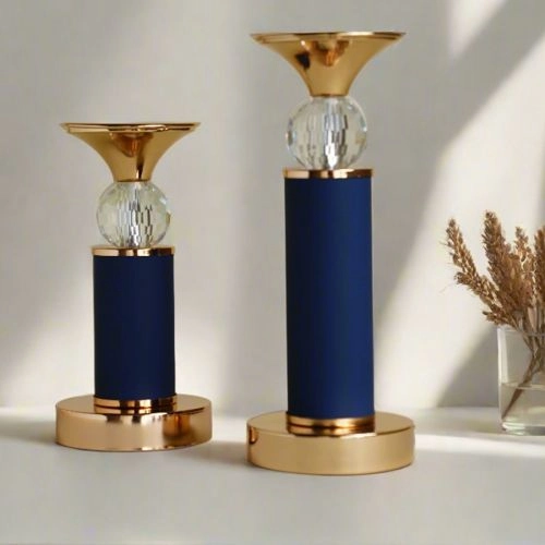 Stylish Blue Candle Holders Duo