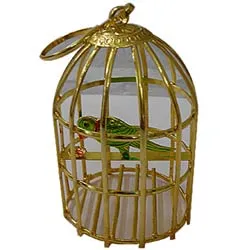Deliver Golden Plated Bird Cage with Colorful Parrot