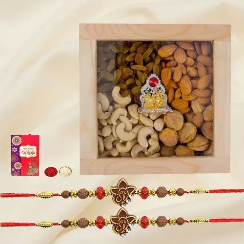 Pious Rakhi Set with Exotic Dry Fruits n Ganesh-Laxmi Mandap