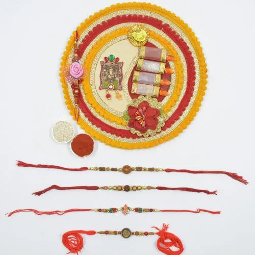 Traditional Rakhi Set of 4 with Shree Rakhi Pooja Thali