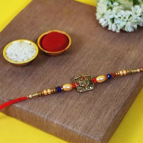 Gold Toned Kundan Rakhi for Brother