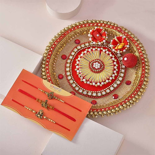 Superb Tripple Rakhi  N  Thali Combo