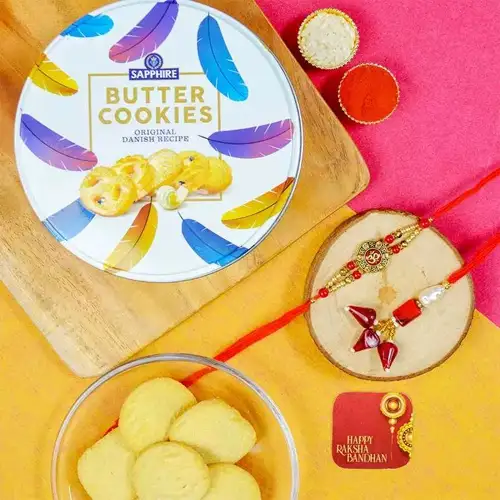Bhaiya Bhabhi Om Rakhi N Butter Cookies Gift