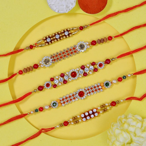 Wonderful Set of 5 AD Stone Rakhi