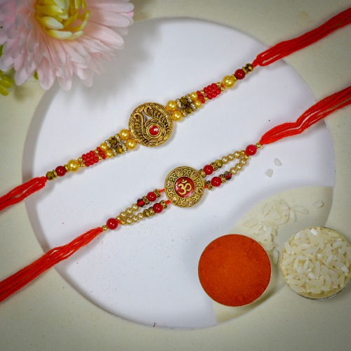 Marvelous Om n Kundan Rakhi Set