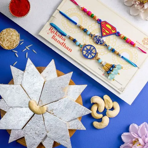 Trendy Family Rakhi Set N Kaju Katli Delight