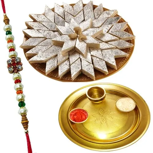 Special Gold Plated Pooja Thali with Haldirams Kaju Katli