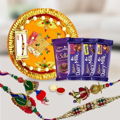 Thali with Cadbury N Designer Bhaiya Bhabhi Rakhi