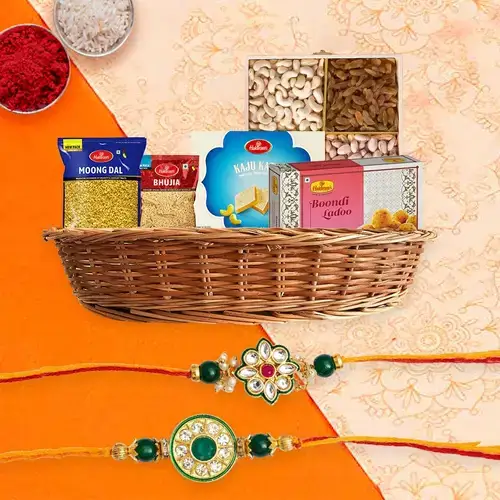 Cool Pair of Rakhi with Kaju Katli, Snacks n Dry Fruits