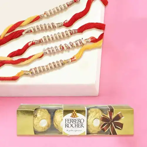 Delightful Rakhi Set of 4 pcs with Ferrero Rocher Chocolates