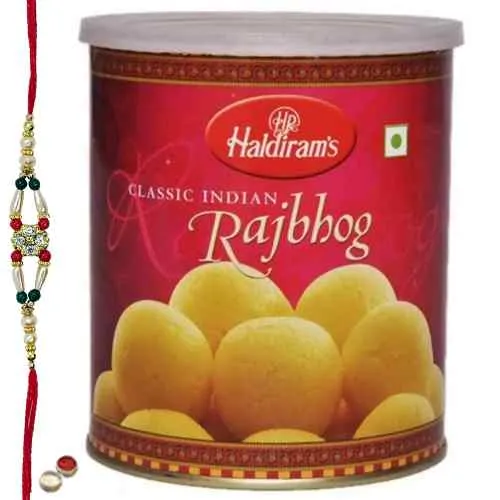 Special Rakhi Treat From <font color=#FF0000>Haldiram</font> 1 Kg. Raj Bhog with Free wonderful Rakhi, Roli ,Tilak and Chawal